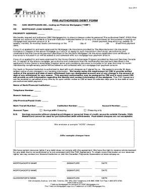 Pre-Authorized Debit Form for Mortgage Payments