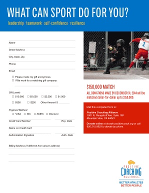 Positive Coaching Alliance Donation Form