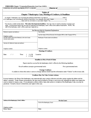 Chapter 7 Bankruptcy Case Notice