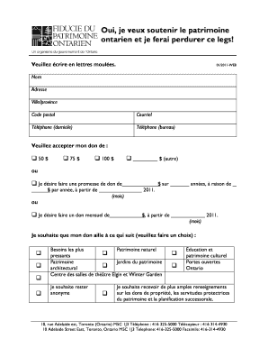 Formulaire de don de la Fiducie du patrimoine ontarien