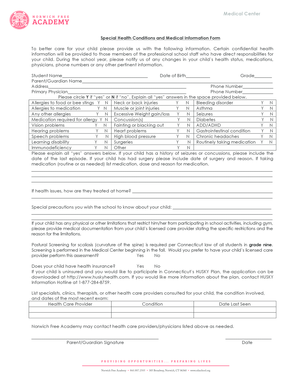 Special Health Conditions and Medical Information Form