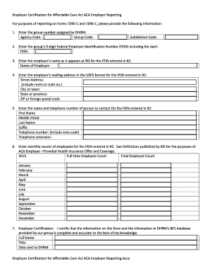 Employer Certification for Affordable Care Act Reporting
