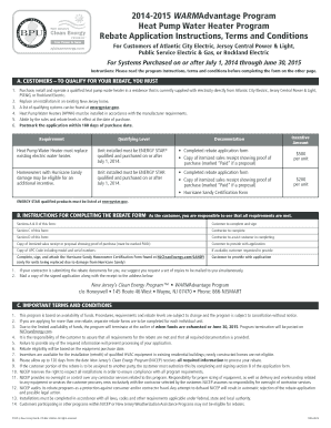 2014-2015 WARMAdvantage Heat Pump Water Heater Rebate Application
