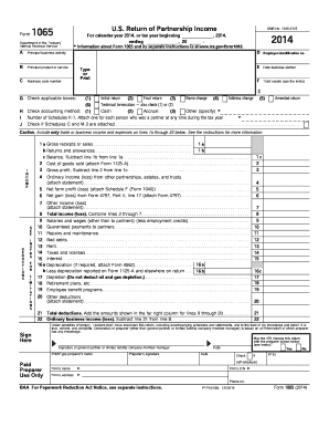 US Partnership Income Tax Return Form 1065