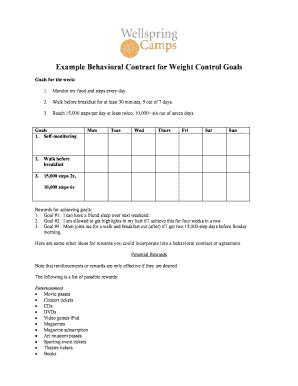 Behavioral Contract for Weight Control Goals