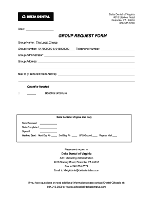 Delta Dental Virginia Group Request Form