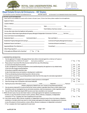Real Estate Errors & Omissions Insurance Application