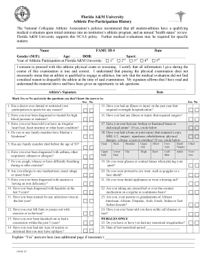 Florida A&M University Athletic Pre-Participation History Form