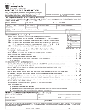Pennsylvania Driver's License Eye Examination Report
