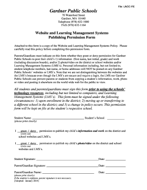 Gardner Public Schools Publishing Permission Form