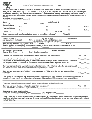Star Leasing Employment Application Form