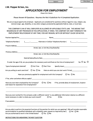 J.W. Pepper & Son Employment Application Form