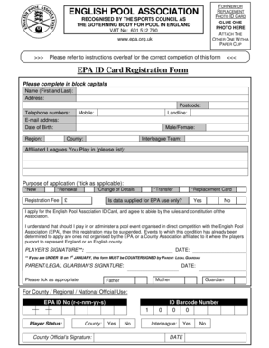 English Pool Association ID Card Registration Form