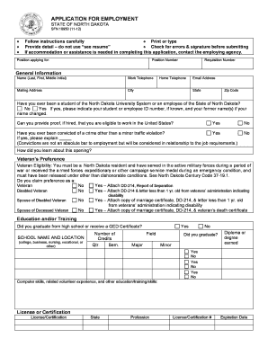 North Dakota Employment Application Form