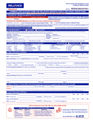 Reliance Mutual Fund Application Form