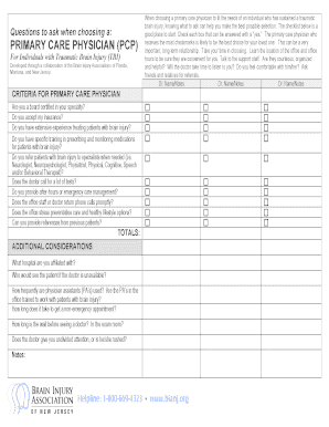 Primary Care Physician Selection Checklist for TBI Patients