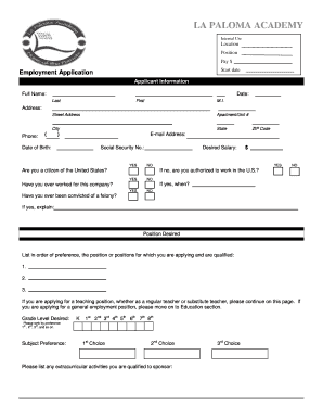 La Paloma Academy Employment Application