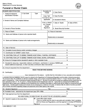 Illinois Funeral or Burial Claim Form
