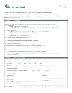 KiwiSaver Significant Financial Hardship Withdrawal Application