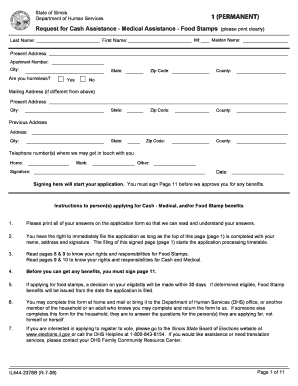 Illinois Request for Cash Assistance Medical Assistance Food Stamps