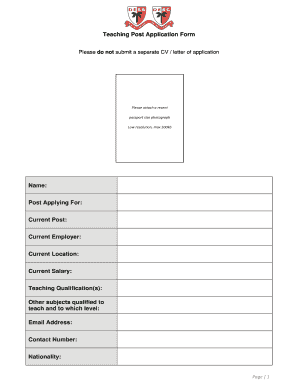 Teaching Post Application Form