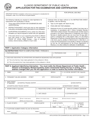 Illinois TNS Examination and Certification Application
