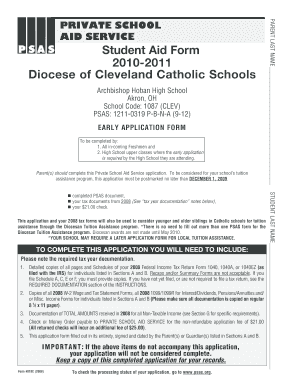 Private School Aid Service Student Aid Form