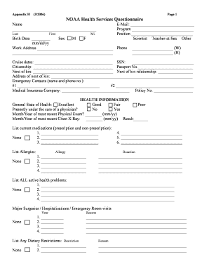 Appendix H 44 Page 1 NOAA Health Services Questionnaire - swfsc noaa