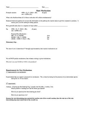 Chemistry Reaction Mechanism Worksheet