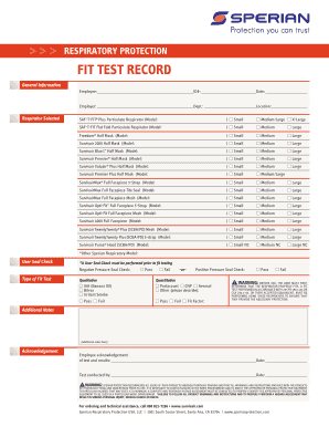fillable online sperian respiratory fit test record fax email print respiratory fit test form