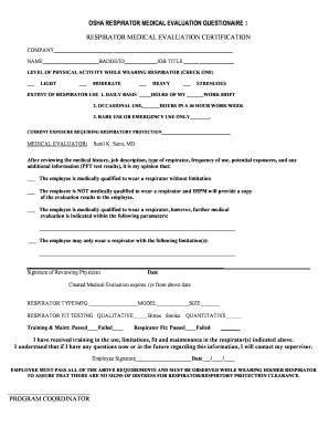 OSHA Respirator Medical Evaluation Form