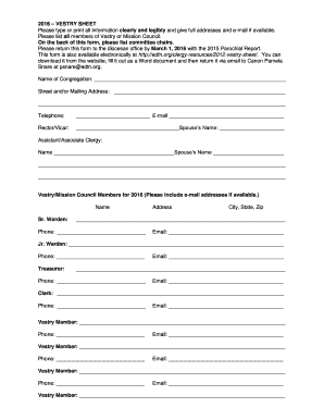 2016 Vestry Sheet
