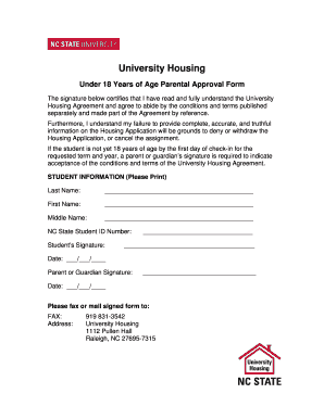 University Housing Parental Approval Form