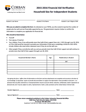 2015-2016 Financial Aid Verification Form