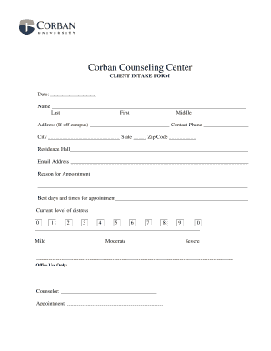 Corban Counseling Center CLIENT INTAKE FORM Date Name Last - media corban