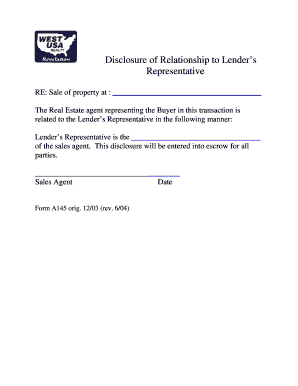 Disclosure of Relationship to Lender's Representative