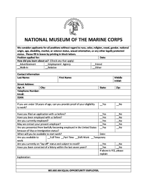 National Museum of the Marine Corps Employment Application