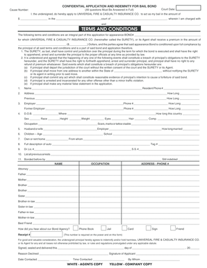 Bail Bond Application and Indemnity Agreement