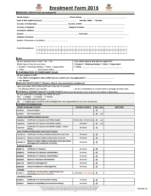 Enrolment Form 2015 - qatqldeduau - qat qld edu