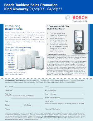 Bosch Tankless Water Heater iPod Promotion Form