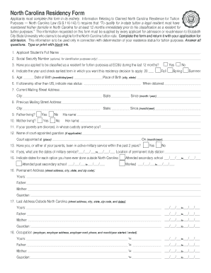 North Carolina Residency Form