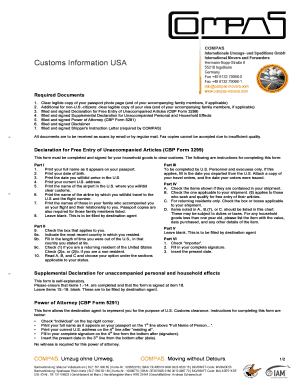 Declaration for Free Entry of Unaccompanied Articles