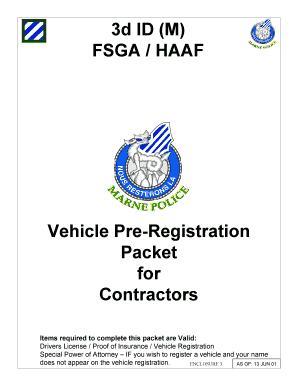 Vehicle Pre-Registration Form for Contractors