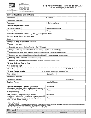 Dog Registration Change of Details Form