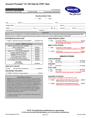 Invacare Formula CG Tilt Order Form