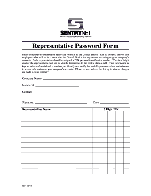 Fillable Online sentrynet Representative Password Form - SentryNet Fax ...