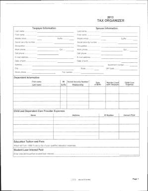 2013 US Federal Tax Organizer