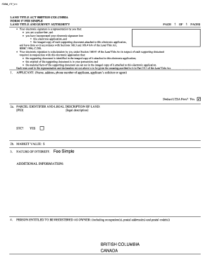 British Columbia Land Title Act Form 17 Fee Simple