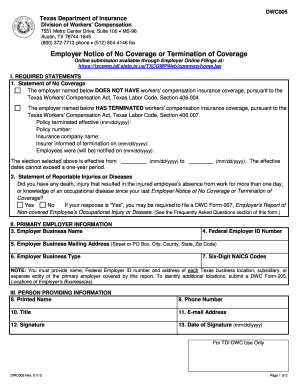 Texas Employer Notice of No Coverage or Termination of Coverage