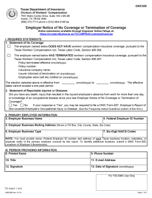 Employer Notice of No Coverage or Termination of Coverage